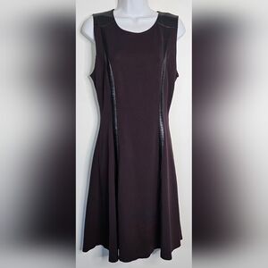 Ruby Ribbon Faux Leather Trim Fit & Flare Dress Size M Dark Brown